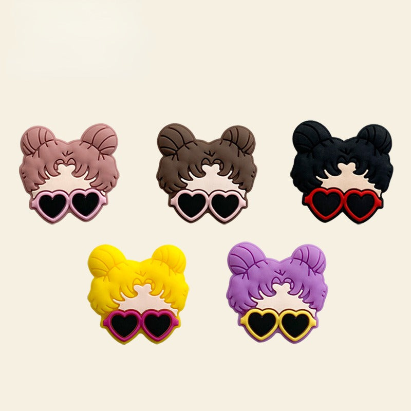 20pcs Silicone Focal Beads Girl Face with Double Bun Hairstyle 2