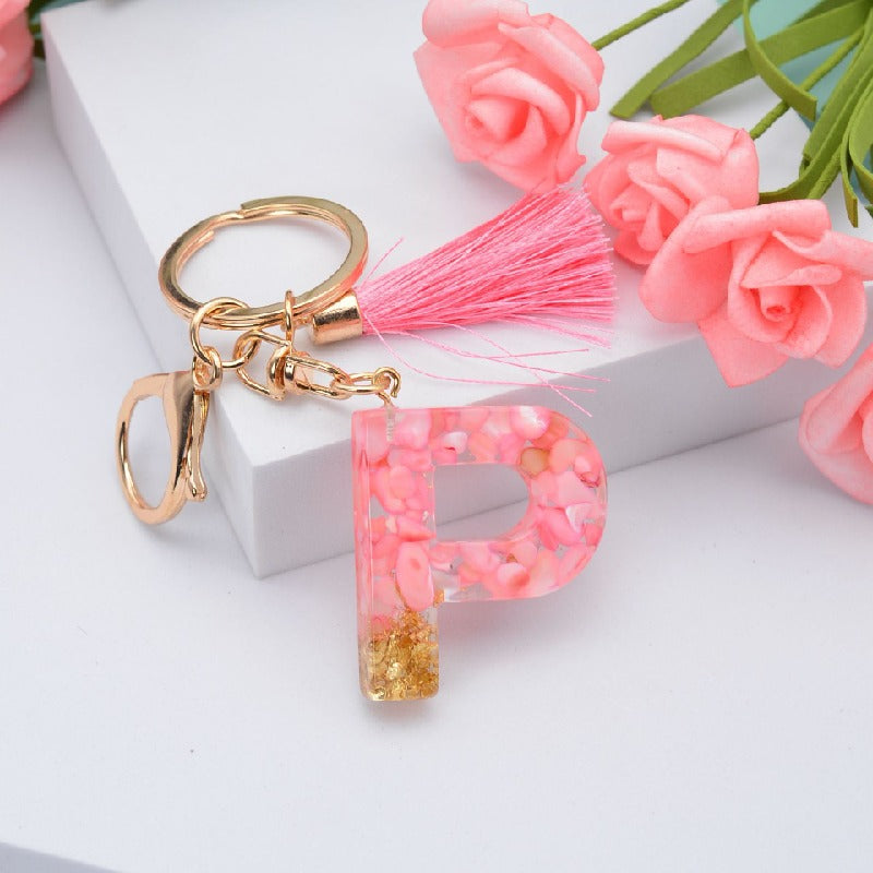 Resin Pink Tassel Letter Keychain A to Z Initial Charm 16