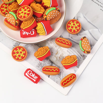 20Pcs Silicone 3D Focal Beads Fast Food Chicken Nuggets French Fries Taco 10