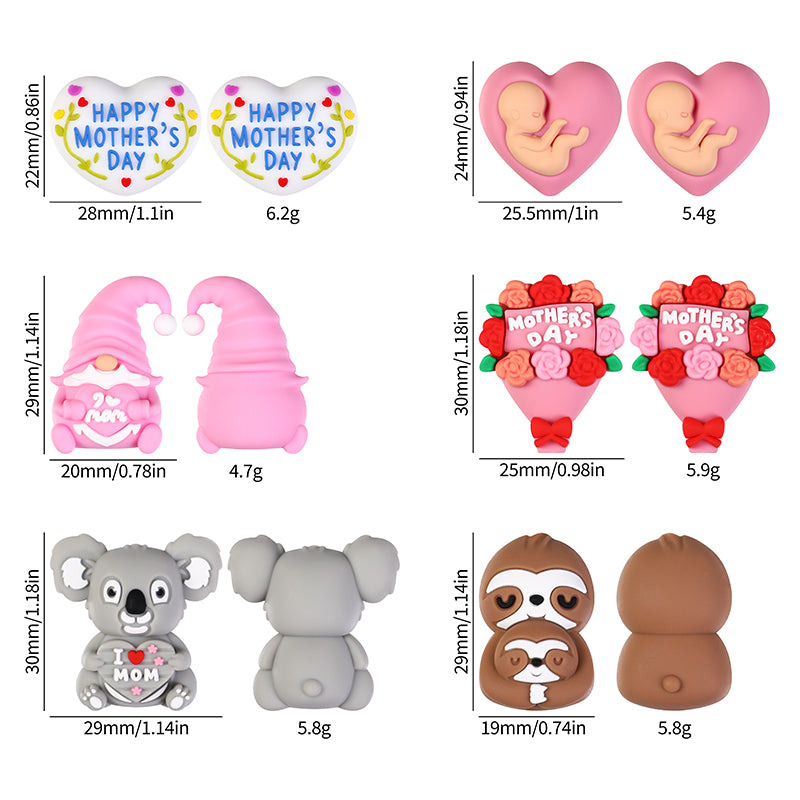 20Pcs Silicone 3D Focal Beads Mother Day Koala Bouquet Holding Heart 9