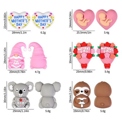 20Pcs Silicone 3D Focal Beads Mother Day Koala Bouquet Holding Heart 9