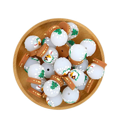 20Pcs Silicone 3D Focal Beads Christmas Crystal Ball Brown Base 3