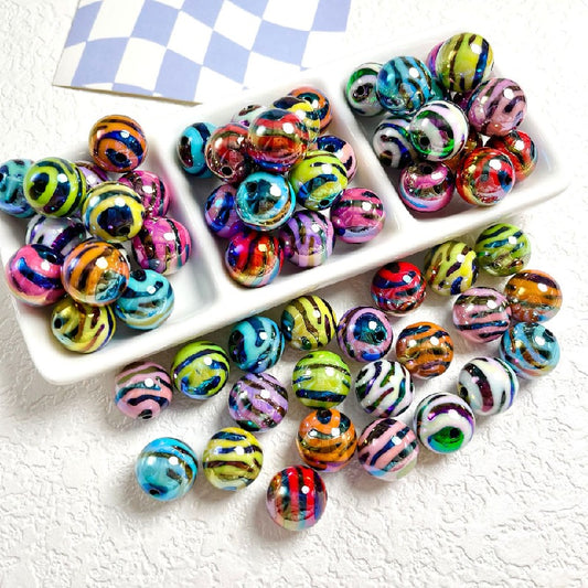 10pcs 16mm Zebra Stripe Round Acrylic Beads UV Finish