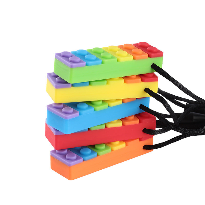 Silicone Building Block Sensory Chew Necklace for Babies 2