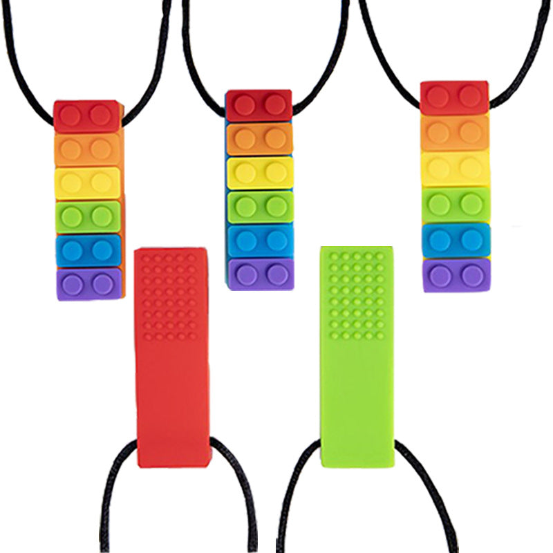 Silicone Building Block Sensory Chew Necklace for Babies