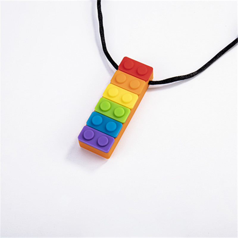 Silicone Building Block Sensory Chew Necklace for Babies 9