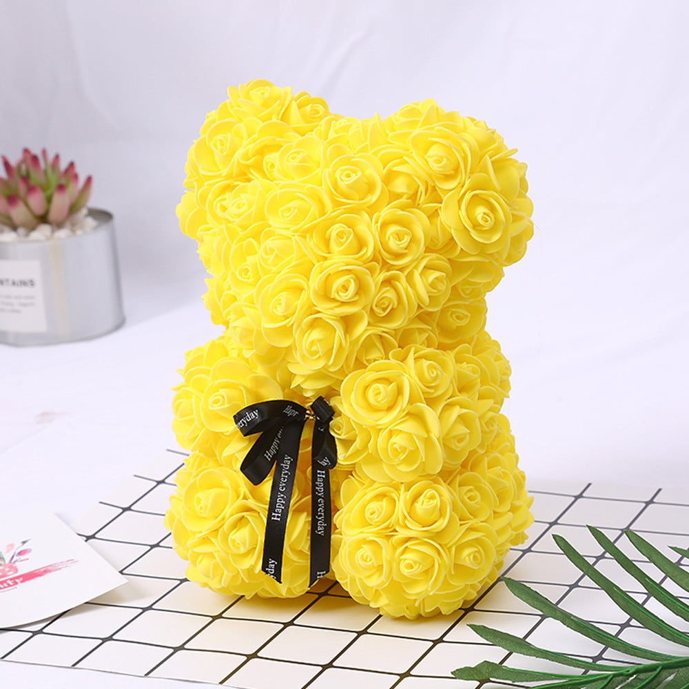 Silk Flower Rose Bear Plush Toy Gift Box 30cm 15