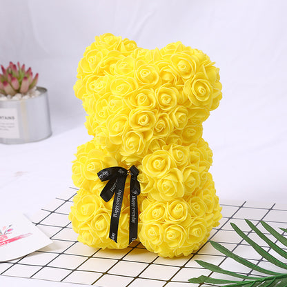 Silk Flower Rose Bear Plush Toy Gift Box 30cm 15