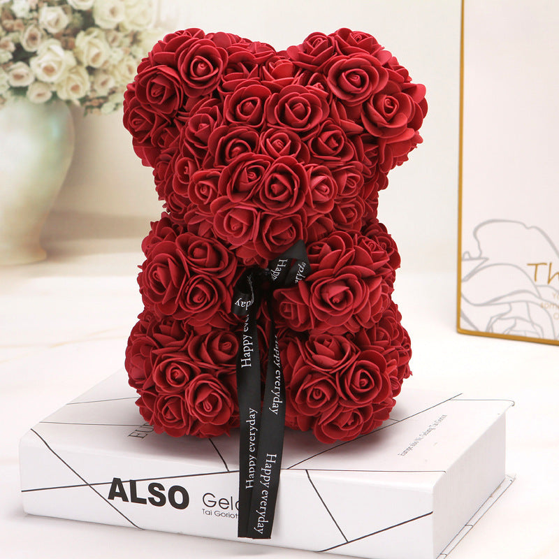 Silk Flower Rose Bear Plush Toy Gift Box 30cm 6