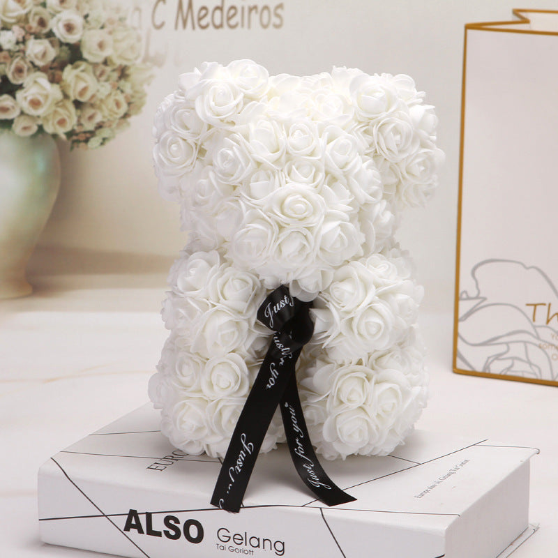 Silk Flower Rose Bear Plush Toy Gift Box 30cm 11