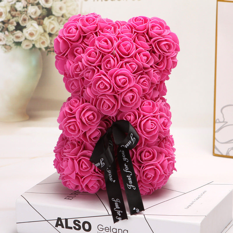 Silk Flower Rose Bear Plush Toy Gift Box 30cm 7