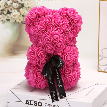 Silk Flower Rose Bear Plush Toy Gift Box 30cm 7