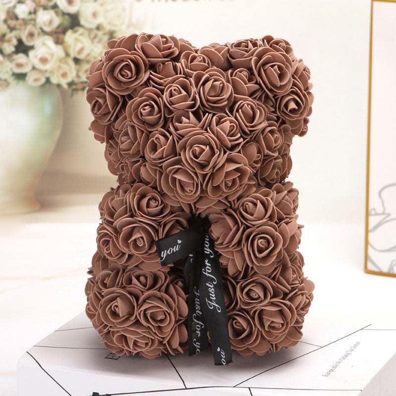 Silk Flower Rose Bear Plush Toy Gift Box 30cm 16