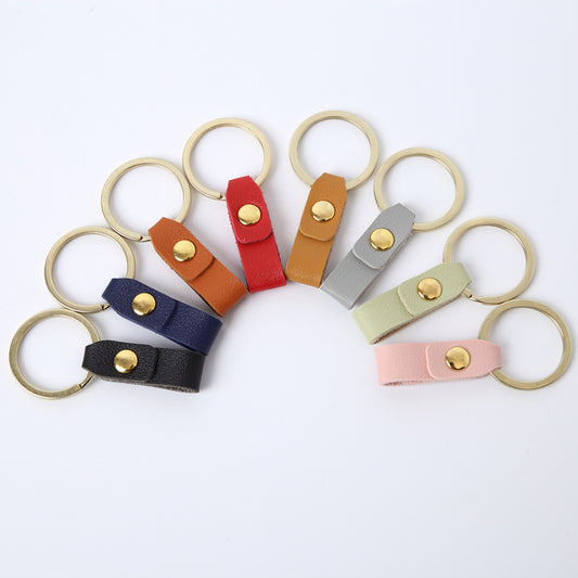 Creative Leather Keychain Simple Loop Design with Metal Ring