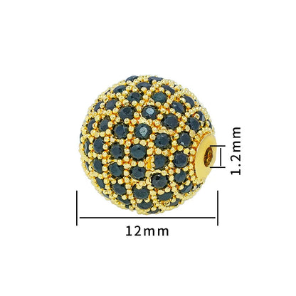 5pcs 12mm Zirconia Paved Round Brass Round Beads 5