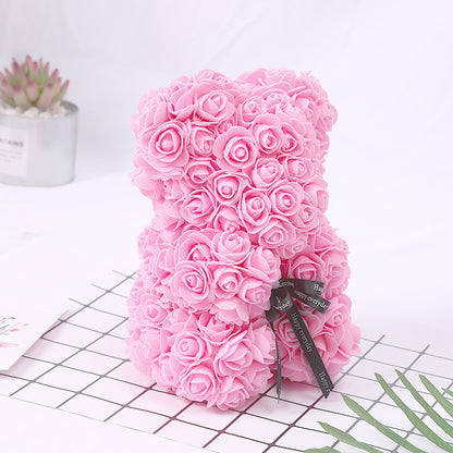 Silk Flower Rose Bear Plush Toy Gift Box 30cm 9
