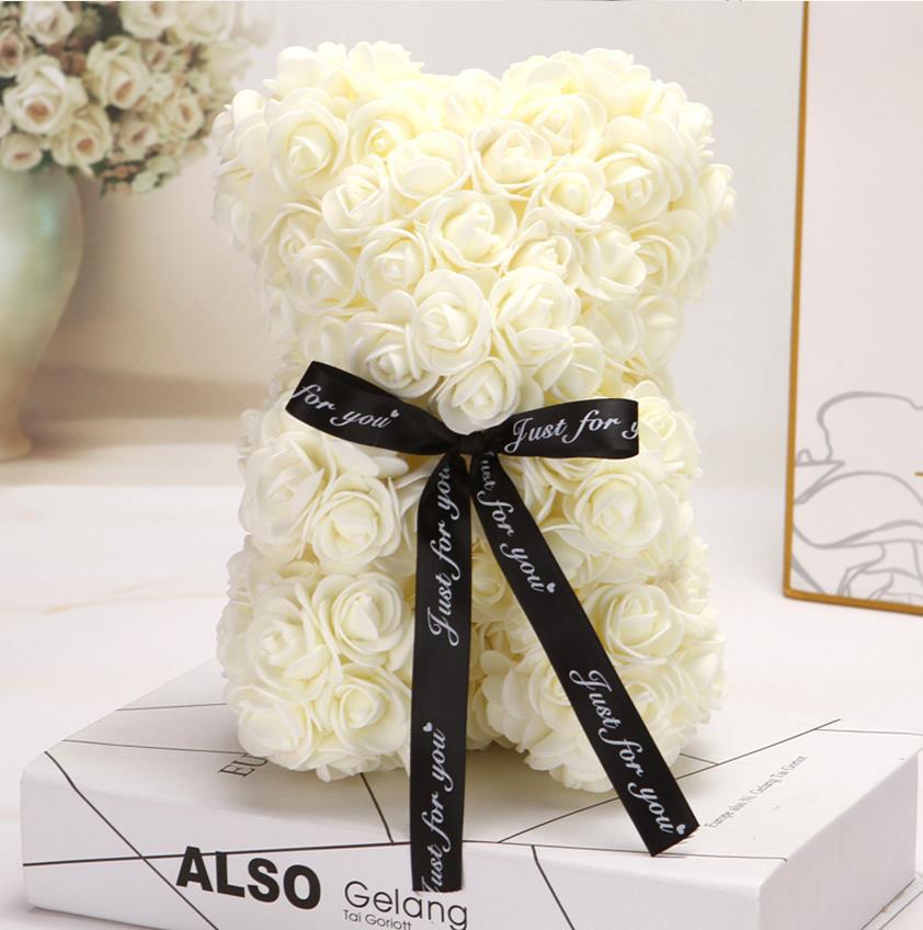 Silk Flower Rose Bear Plush Toy Gift Box 30cm 10