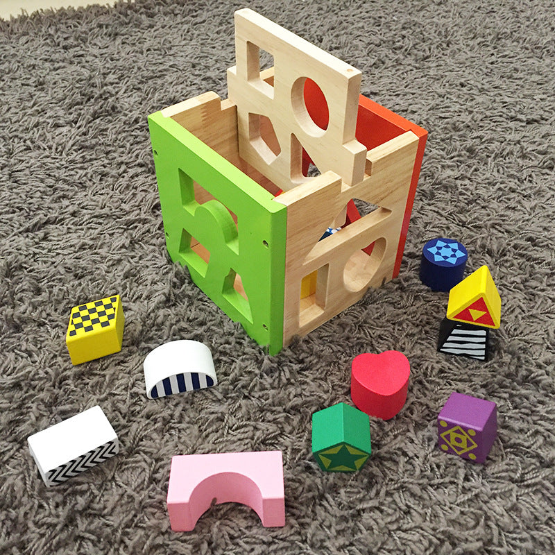 Wooden Building Blocks Geometric Shape Sorting Educational Toy 4