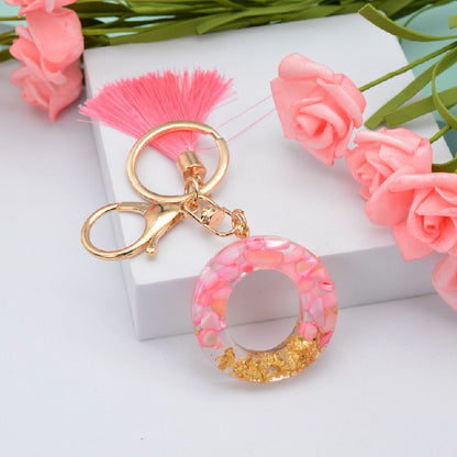 Resin Pink Tassel Letter Keychain A to Z Initial Charm 15