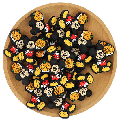 20Pcs Silicone Focal Beads Halloween Pumpkin Round Ear Mouse Character Holding Pumpkin 3