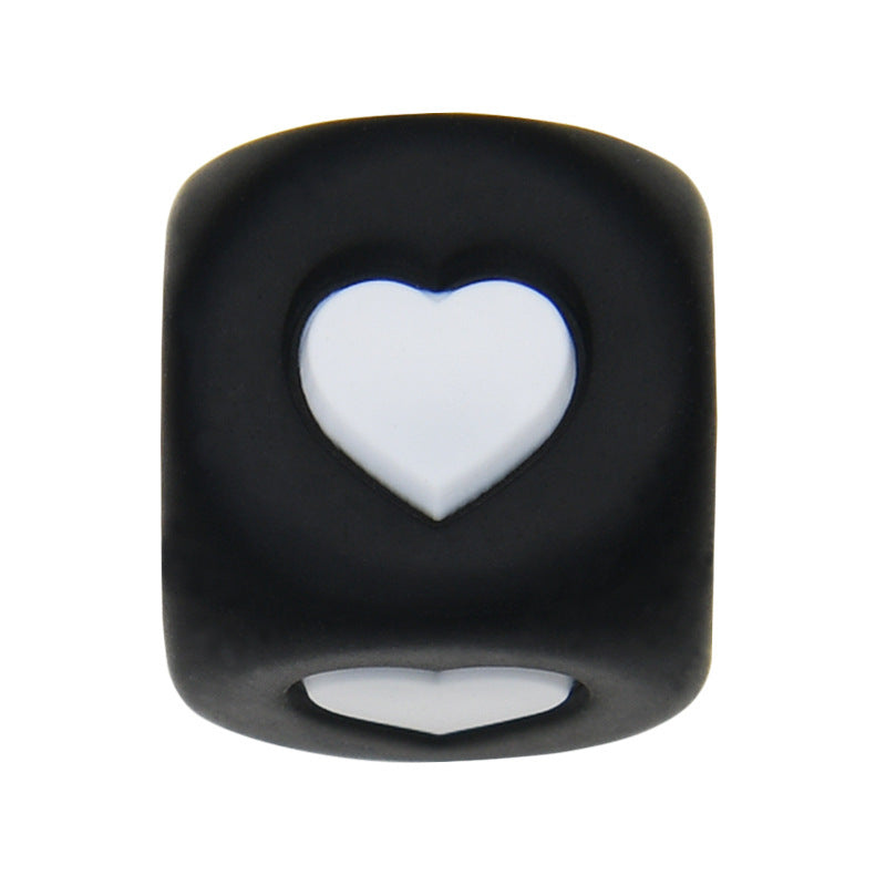 12mm Number Cube Square Star Heart Silicone Beads Black White Heart