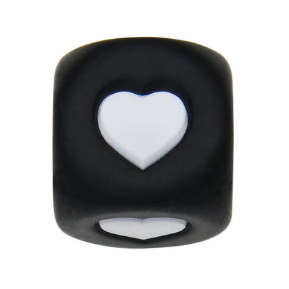 12mm Number Cube Square Star Heart Silicone Beads Black White Heart