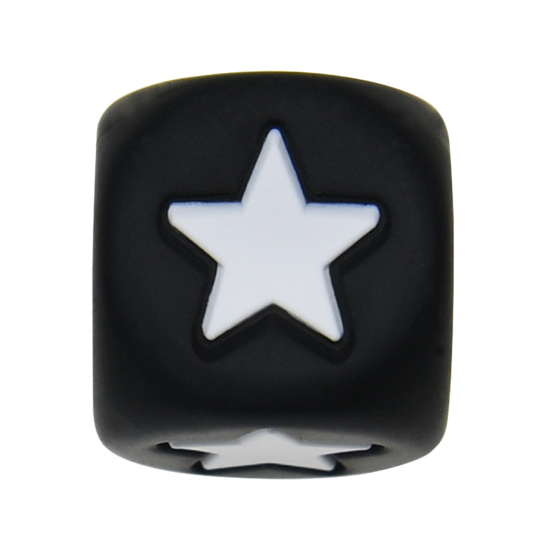 12mm Number Cube Square Star Heart Silicone Beads Black White Star