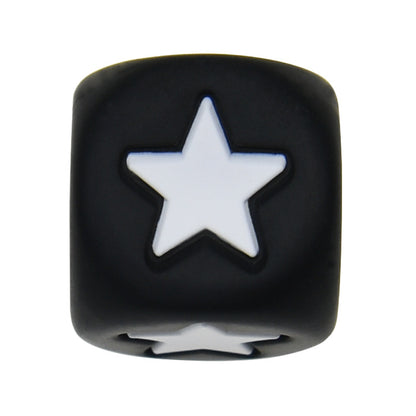 12mm Number Cube Square Star Heart Silicone Beads Black White Star