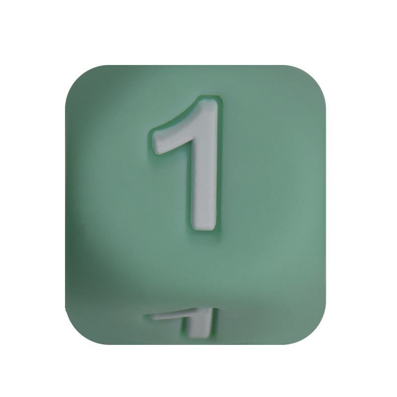 12mm Number Cube Square Star Heart Silicone Beads Green 1