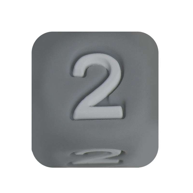 12mm Number Cube Square Star Heart Silicone Beads Grey 2