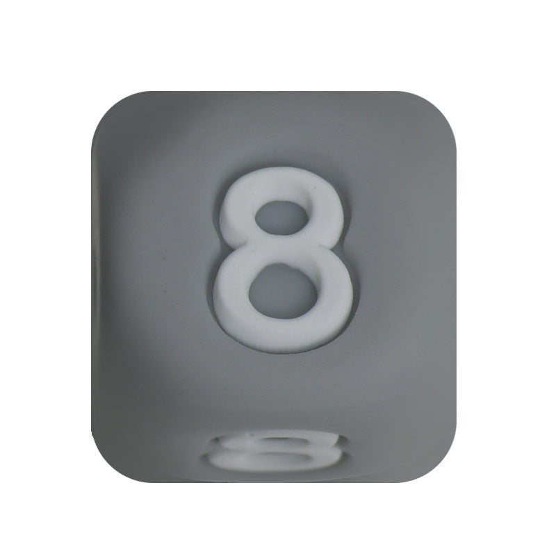 12mm Number Cube Square Star Heart Silicone Beads Grey 8