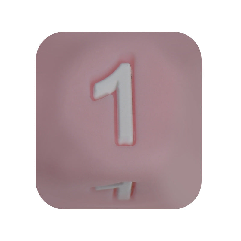 12mm Number Cube Square Star Heart Silicone Beads Pink 1
