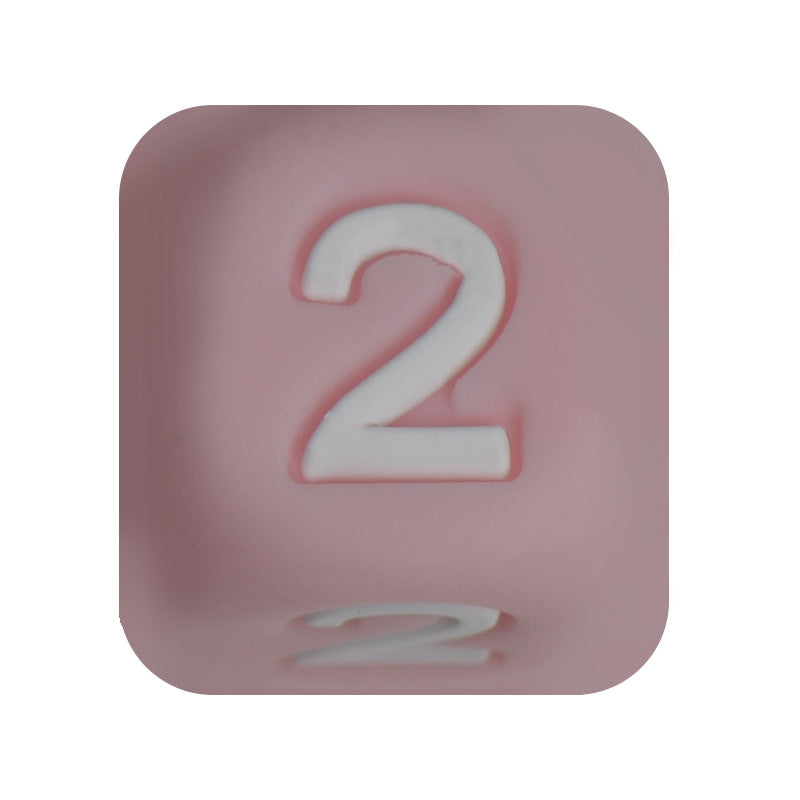 12mm Number Cube Square Star Heart Silicone Beads Pink 2