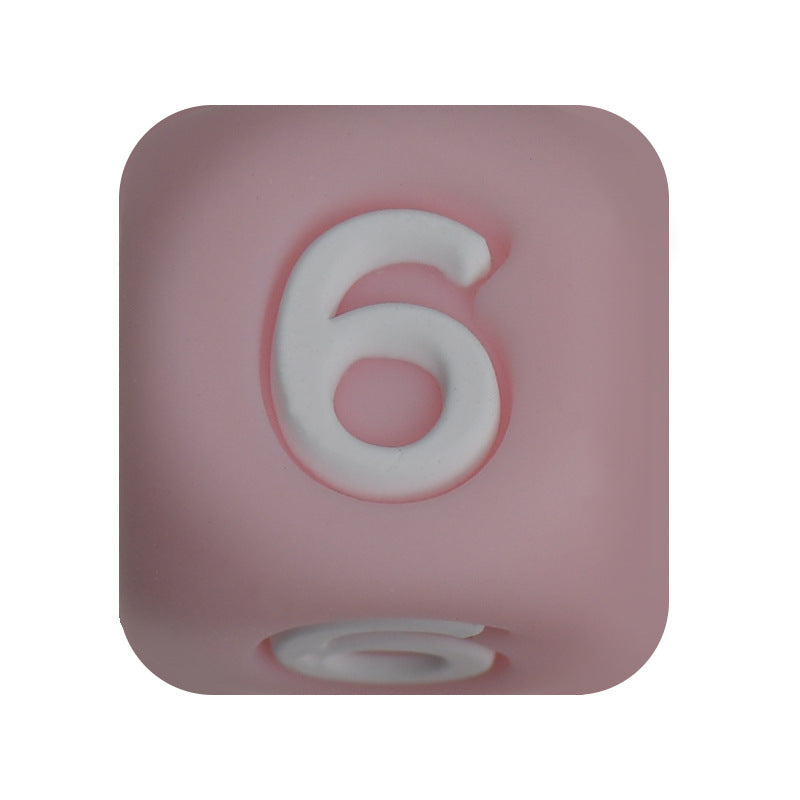 12mm Number Cube Square Star Heart Silicone Beads Pink 6