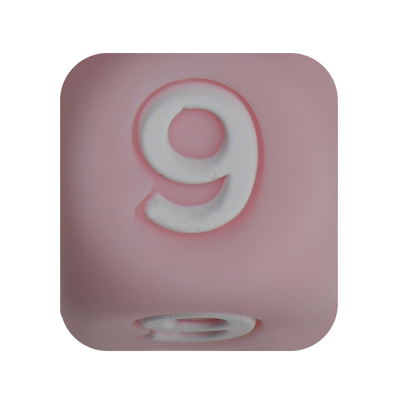 12mm Number Cube Square Star Heart Silicone Beads Pink 9