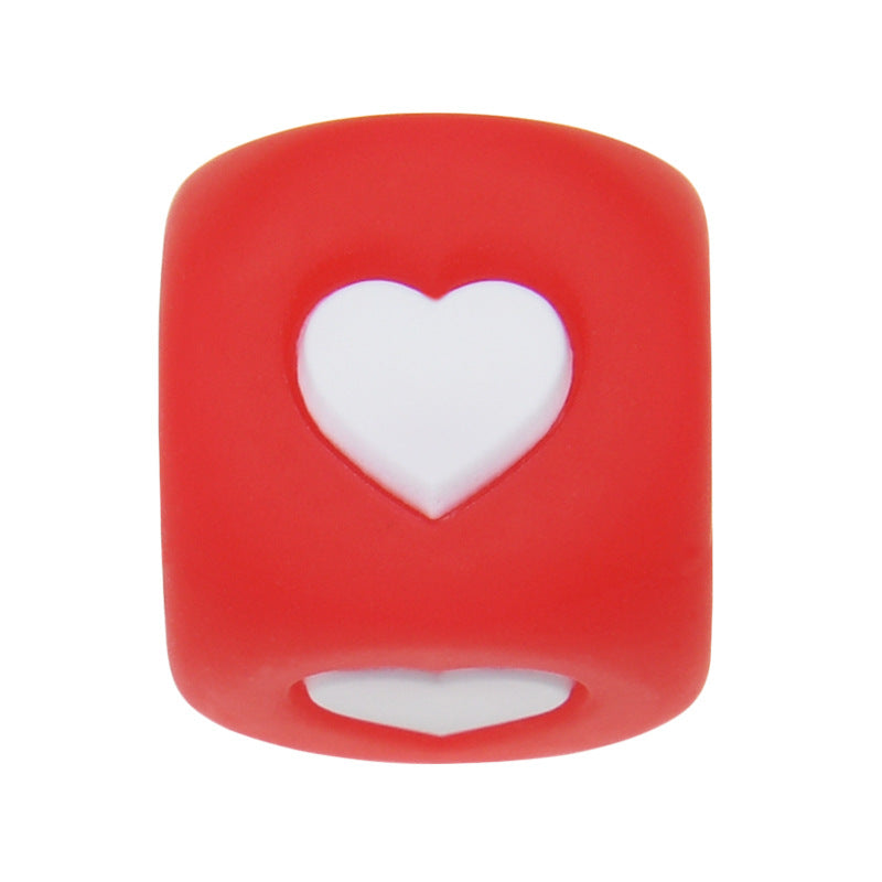 12mm Number Cube Square Star Heart Silicone Beads Red White Heart