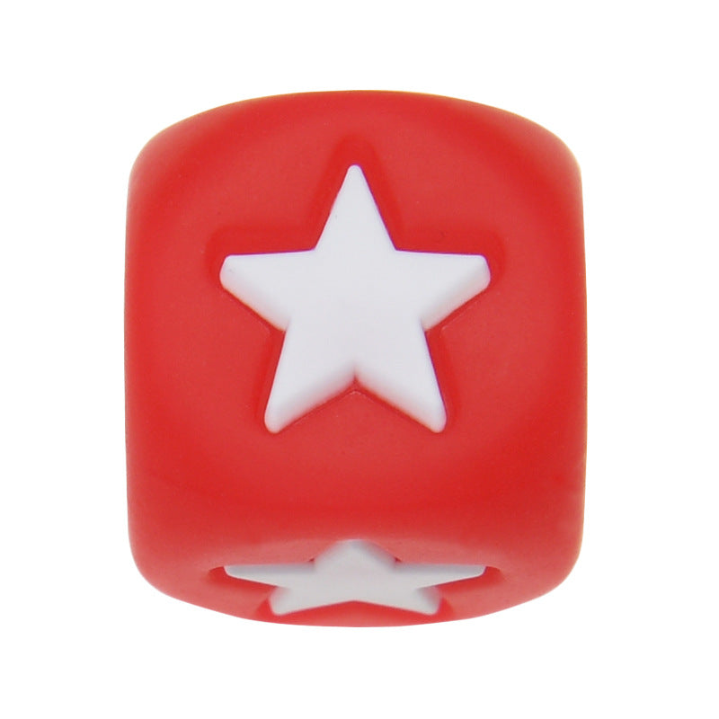 12mm Number Cube Square Star Heart Silicone Beads Red White Star