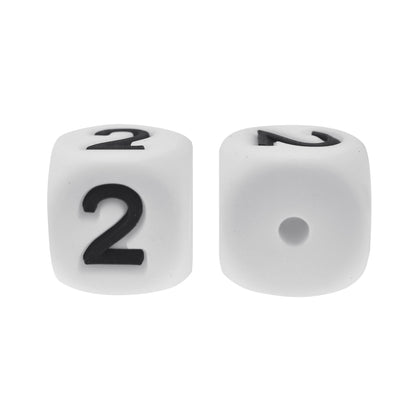 12mm Number Cube Square Star Heart Silicone Beads White 2