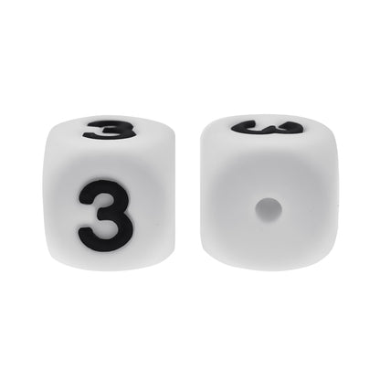 12mm Number Cube Square Star Heart Silicone Beads White 3