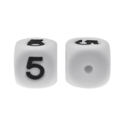 12mm Number Cube Square Star Heart Silicone Beads White 5