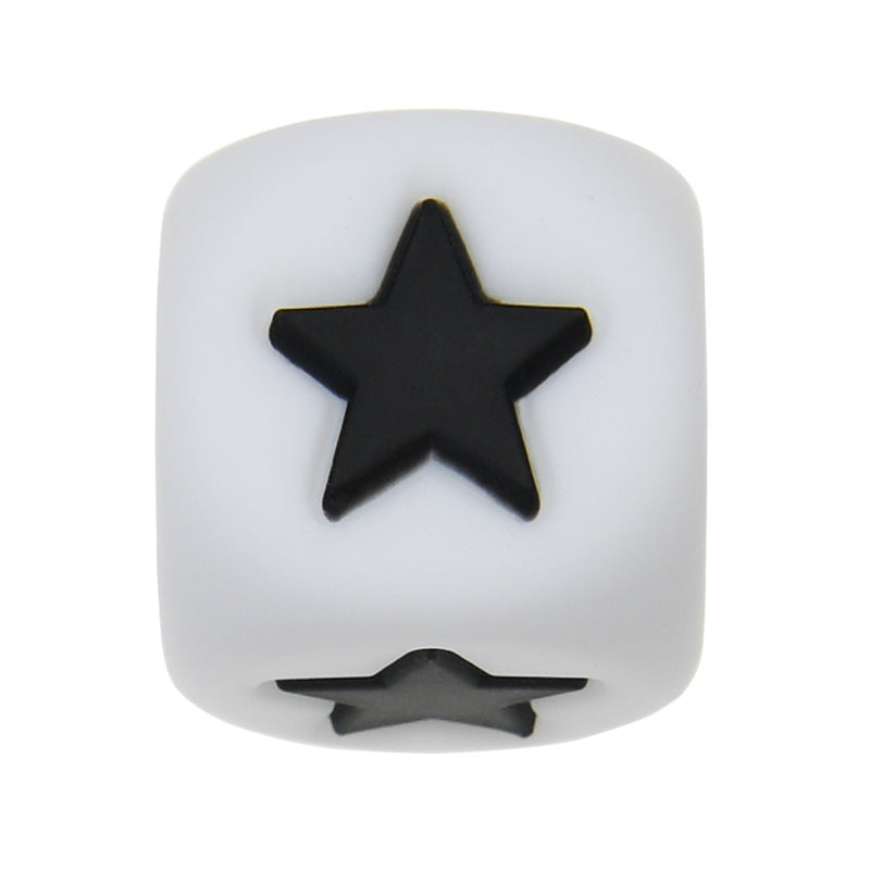 12mm Number Cube Square Star Heart Silicone Beads White Black Star