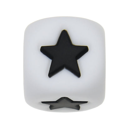 12mm Number Cube Square Star Heart Silicone Beads White Black Star