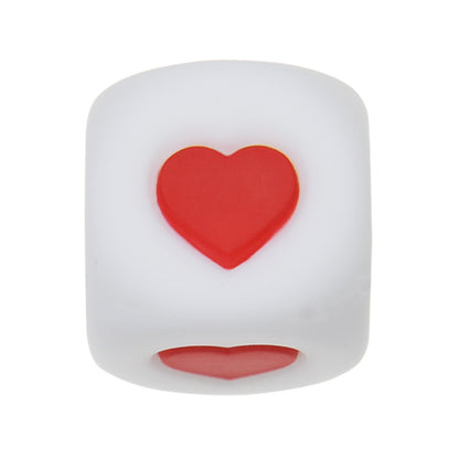12mm Number Cube Square Star Heart Silicone Beads White Red Heart