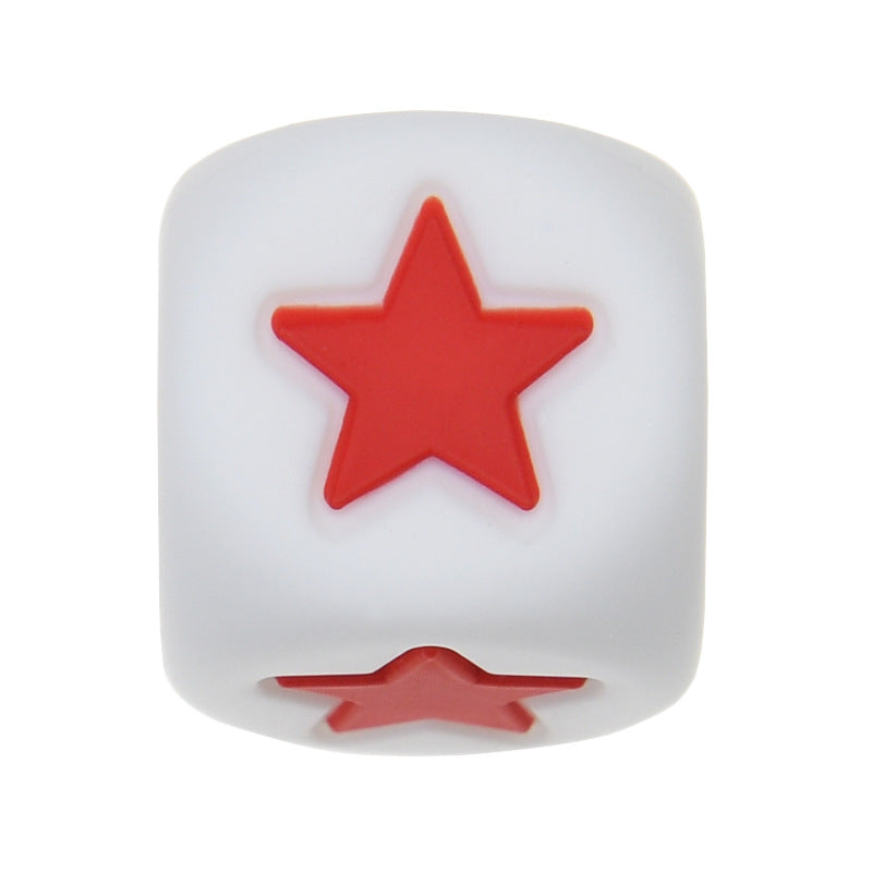 12mm Number Cube Square Star Heart Silicone Beads White Red Star
