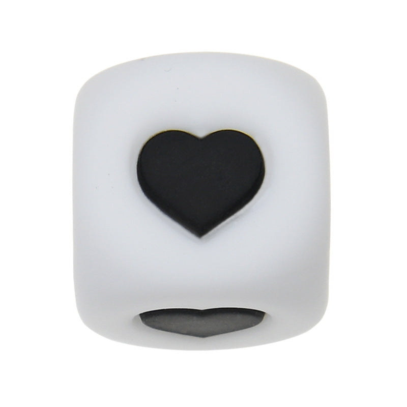 12mm Number Cube Square Star Heart Silicone Beads White black heart