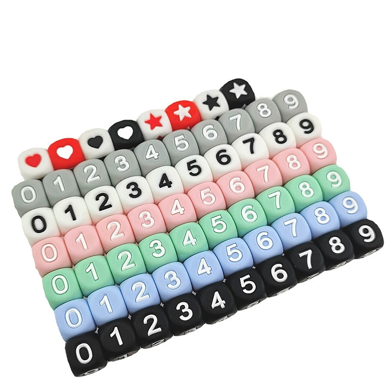 20pcs 12mm Number Cube Silicone Beads Square Shape Printed Design 3