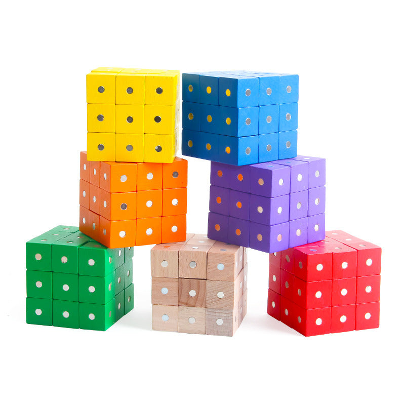 Wooden Magnetic Cube Building Blocks Montessori Toys 2