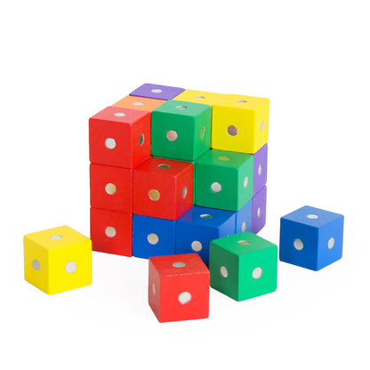 Wooden Magnetic Cube Building Blocks Montessori Toys 4