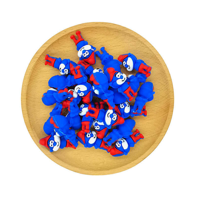Silicone 3D Focal Beads Blue Alien Character Large Ears Front Facing 2