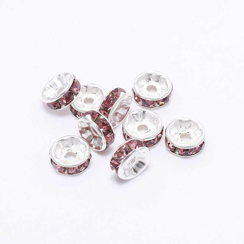 50pcs 8mm Rhinestone Spacer Beads Flat Silver Gold Rose Gold Black Gun 12
